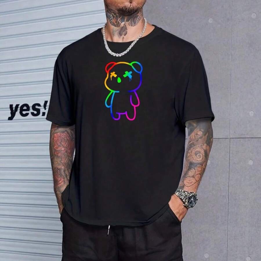 Camiseta Unissex Estilo Streetwar Estampada Urso Aquerela Street style Camisa Estilosa Masculina e Feminina - 100% Algodão Promoção Frete Grátis Rápido - Preto - Visão 1