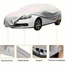 1件装通用防水汽车罩 - 全车罩。采用抗紫外线、防雨、防尘、防雪、耐热的PEVA材质，四季皆宜，有效保护您的爱车。防尘，汽车配件，汽车罩 | 时尚汽车罩 | 耐用汽车罩，雪地汽车罩
