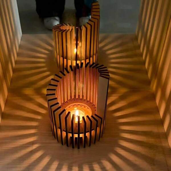 DIY Wooden Candle Holder - Creative Wooden Candle Holder, Handmade Assembly Home Decor, Suitable For Christmas, Halloween, New Year, Creative Holiday Gift, Warm Atmosphere (Candles Not Included)