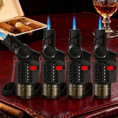 4-Pack Refillable Windproof Jet Flame Lighter, Portable & Adjustable & Rotating Head, Butane Gas Lighters Outdoor Camping & Travel