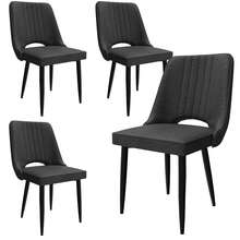 Esszimmerstühle 4er Set, Stühle Esszimmer Stoff mit Hoher Rückenlehne, Küchenstühle Modern mit Metallfüßen, Gepolsterter Esstisch Stühle Geeignet - Dunkelgrau - Übersicht 8