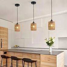 1pc/2pcs Bohemian Style Rattan Pendant Light, Handwoven Wicker Lamp Shade, E27 Socket, Suitable For Dining Room, Bedroom, Hallway, Living Room, Island, Bulb Not Included - Flax - View 1