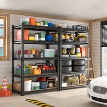 Heavy Duty 5-Tier Metal Garage Shelving Unit, 35.5inch W X 72inch H X 16inch D, Adjustable Storage Rack With Rolled Edge Design, 2500 Lbs Capacity, Easy To Assemble, Suitable For Garage, Pantry, Closet Or Office, Garage Accessories - 黑色 - 查看 4