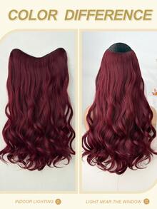 22-Inch V-Shaped Red Water Wave Synthetic Hair Wig, Heat-Resistant Fiber Material, Suitable For Women And Girls To Wear For Parties And Daily Use - Burgundy - View 7
