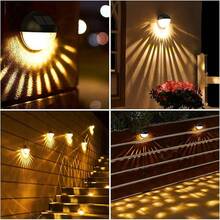 Quntis Luces Solares Exterior 4Pcs, 11 Modos de Color (Blanco Cálido/Frío/RGB) Lámpara Pared, Lámpara Solares LED Exterior Jardin, Encendido/Apagado Automático Luz Solares para Patio Pasillo Cochera - Blanco Cálid - Ver 12
