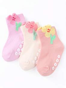 3 双四季适用袜子；防滑家居袜；3D 花卉图案女童袜，可爱甜美防滑幼儿袜；热销 - 彩色 - 查看 13