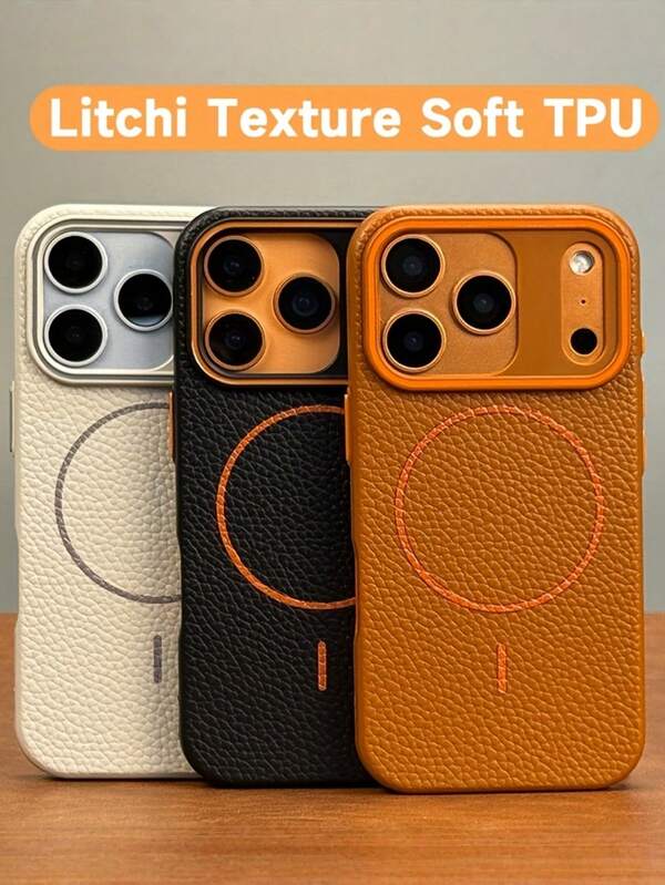 1pc Luxury Retro Lychee Pattern Matte Phone Case Compatible With IPhone 17 Pro Max Air 16 15 14 13 12 11 Pro Max Men Women Magnetic Wireless Charging Soft TPU 17 Pro Max Cases Shockproof Back Cover