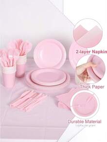 Set di posate rosa chiaro, piatti da festa da 7/9 pollici, posate, coltelli, forchette, cucchiai, tovaglioli, bicchieri di carta, regali per feste di compleanno, decorazioni per feste, adatti per forniture per feste a tema compleanno