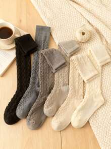 1 Pair Of Stockings/Over-The-Knee Socks, Autumn And Winter Thickened Warm Calf Socks, Twist-Shaped Design, Versatile Colors