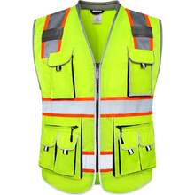 10 Pocket Class 2 High Visibility Zipper Front Yellow  Vest With High Reflective Strips - Meets ANSI/ISEA Standards (Large),24200193 - 芥末黃 - 查看 1