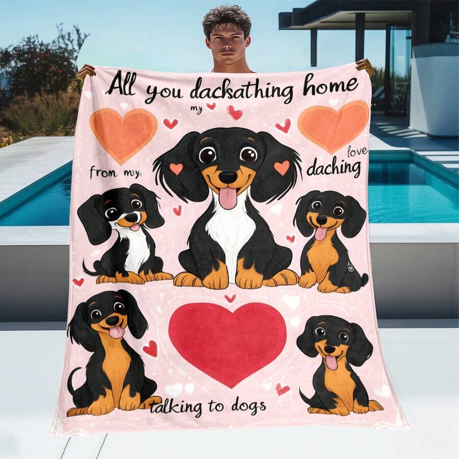 Super Soft Cute Dachshund Prints Flannel Printed 3D Blanket, As Birthday Gifts, Family, Wedding, Souvenir Blankets, Polyester Blankets Suitable For All Seasons, Washable, Machine Washable, Lightweight, Breathable, Comfortable, Warm, Unique, 280gsm For Him, Her Personalized Ideal Gifts For Her, Him, Family, Boyfriend, Girlfriend, Father, Family, Mother, Lover, Daughter, Son, Grandfather, Grandmother, Friend, Classmate, Pet.   Perfect Nap, Camping, Travel, Home, Daily Life, Office Decoration, Birthday, Anniversary, Valentine's Day, Thanksgiving, Christmas, Halloween, Mother's Day, Father's Day, Wedding, New Year Gifts ,Sofa,Bed,Car,Bedroom,Living Room,Office,  Outdoor Camping, Beach,Wall Decoration - Nhiều màu 15 - Xem 1