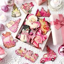 12pcs - Pink Pendant Vintage Wooden Decoration Rural Farmhouse Pendant, Christmas Pendant Gift