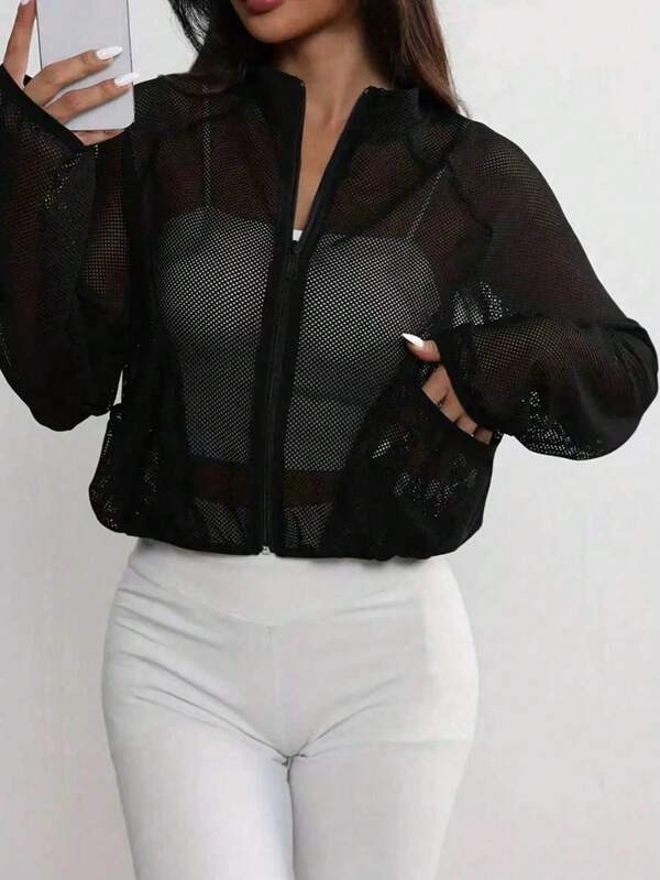 Women's Quick-Dry Mesh Yoga Jacket - Long Sleeve, Half Zip, Loose Fit Activewear Top For Running & Fitness