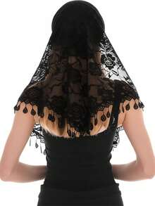 Velo de encaje, velo de misa, velo triangular mantilla, velos católicos para mujeres, velo para cubrir la cabeza en la misa catedral, velos con flecos para la misa latina, velos para la iglesia para mujeres