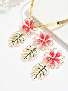 3pcs/Set Summer Fashion Bohemian Colorful Hollow Flower Necklace + Earrings Jewelry Set For Women, Suitable For Casual, Beach, Date, Party, Gift