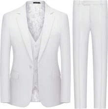 Men's 3 Piece Suit Slim Fit Solid One Button Party Wedding Tuxedo Suits Blazer Jacket Vest Pants Set - trắng - Xem 1