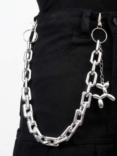 1pc Fashionable Punk Hip-Hop Style Cuban Link Balloon Dog Pendant Jeans Skirt Pants Chain, Unisex