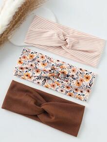 3pcs/Set Fashionable Women Floral, Striped, Solid Color Print Soft Non-Slip Headbands, Elastic Yoga Sports Hair Accessories, Versatile For Daily Wear Winter Scarf Warm Hair Bands Women Bandanas