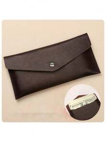 1件信封钱包，可重复使用便士信封钱包，简约纯色长款钱包，时尚休闲钱包，多功能卡夹，卡套信封卡夹，男女适用（纽扣颜色随机）