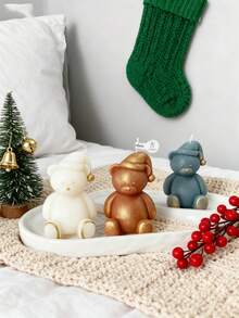 1-Piece Set Of Silicone Candle Molds For Christmas Teddy Bears! DIY Cartoon Teddy Bear Aromatherapy Candle/Scented Stone Souvenir, Easy To Demold And Reusable, A Cute And Fun Christmas Homemade Gift Artifact! - White - View 2