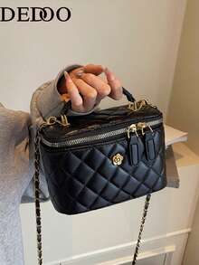 新款时尚手提箱包，简约风格单肩斜挎包 - 黑色 - 查看 1