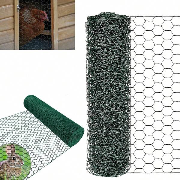 Rete Esagonale 25 m - Altezza 50 cm - Maglia 25 mm - Rivestimento in PVC Verde per Recinzioni Giardino, Protezione da Conigli e Piccoli Animali