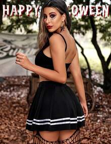 Womens Pleated Skirt School Uniform Skirt Skirt Pleated Cheer Skirt,Designed Women And Teenagers. - 黑色 - 查看 11