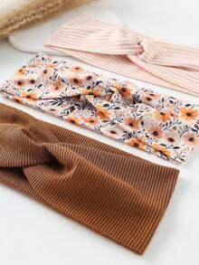 3pcs/Set Fashionable Women Floral, Striped, Solid Color Print Soft Non-Slip Headbands, Elastic Yoga Sports Hair Accessories, Versatile For Daily Wear Winter Scarf Warm Hair Bands Women Bandanas