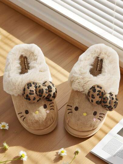 Sanrio Sanrio Hello Kitty Cartoon Plüsch Hausschuhe für Jugendliche & Mädchen - Kuschelig & Warm, Cartoon Schuhe, Fellhausschuhe, Flauschige Hausschuhe, Sohle mit süßen Sanrio Charakteren Hello Kitty Designs - Perfekt zum Entspannen in den Innenräumen im Winter