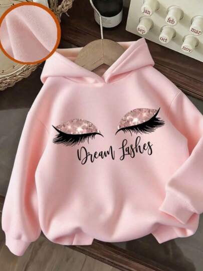 Sudadera con capucha con estampado divertido y forro térmico para niñas jóvenes, cálida y cómoda para otoño/invierno