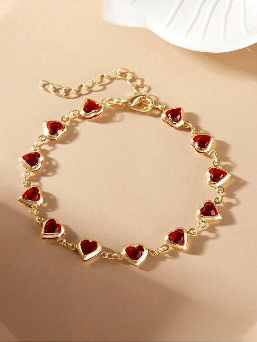 1pc Colorful Shiny Cubic Heart Design Elegant Bracelet, Suitable Girls Daily/Party Jewelry, Festival GiftThe Best Valentine's Day - một cỡ 3 - Xem 1