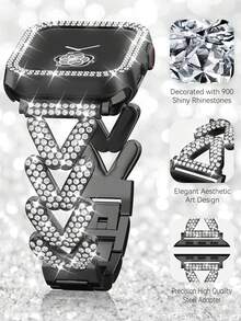 奢华水晶珠宝钻石闪亮金属手链手镯，金色、银色、星光、黑色、玫瑰金，适合女士表带 Ultra 3/2/1 系列 SE/S11/S10/S9/S8/S7/S6/S5/S4/S3/S2/S1，保护壳 38/40/41/42/44/45/46/49 毫米，钻石表圈保护壳盖 - 彩色 - 查看 5