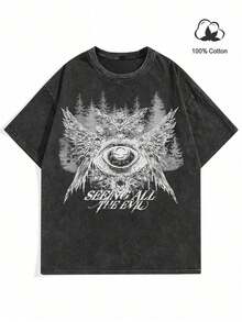 Camiseta de Hombre de Corte Bajo con Eslogan y Estampado de Ángel de Hombro Caído - Blanco - Ver 7