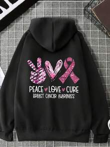 Sudadera con Capucha Casual para Mujer, Cómoda y a la Moda, Adecuada para Deportes y Vida Diaria, Estampado de Letras, Bolsillo Canguro, Cremallera, Conciencia del Descanso - Negro - Ver 1