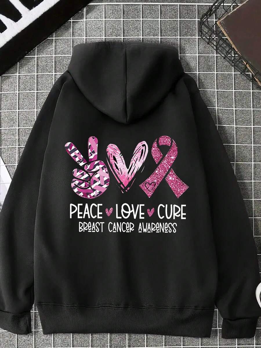 Sudadera con Capucha Casual para Mujer, Cómoda y a la Moda, Adecuada para Deportes y Vida Diaria, Estampado de Letras, Bolsillo Canguro, Cremallera, Conciencia del Descanso - Negro - Ver 1