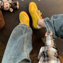 Knotted Lace-Up Color-Blocking Round-Toe Casual German Training Shoes Women, Autumn New Style, Hidden Wedge, Flat Sole, Sports Shoes, Shoes, Elegant Women's Shoes - Yellow (6cm) - View 5