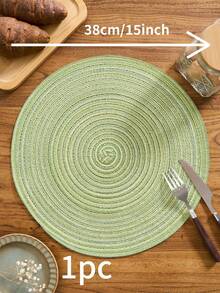 1/4/6/12pcs Bohemian Style Woven Placemats, Round Solid Color Dining Table Mats For Kitchen, Bowls, Cups, Suitable For Holidays, Parties, Birthdays, Vintage, Countryside, Outdoor, Home Decor, All Seasons - Green - View 24