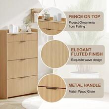 Slim 31.5" Fluted Shoe Storage Cabinet With 3 Flip-Down Compartments And Adjustable Shelf, Wooden Enclosed Shoe Rack, Freestanding Hidden Shoe Storage Organizer For Entryway And Hallway, Wood - Màu gỗ - Xem 3