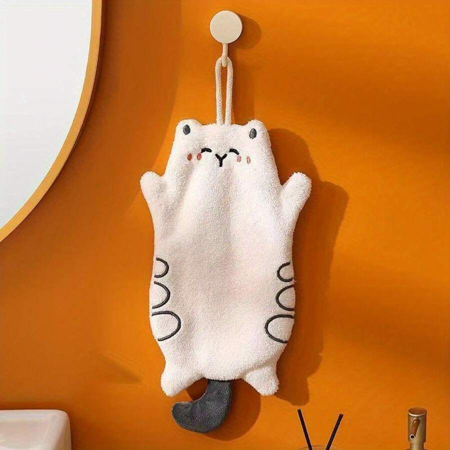 New Cute Shaped Coral Fleece Hand Towel, Kitchen Hanging Towel, Suitable Kitchen, Bathroom, And More Scenarios, Cartoon Double Layer Thickened, Hangable, Washable, Bathroom Towel, Home Cleaning, Fashionable Hanging Towel, High-Quality Towel, Soft Coral Fleece, Hangable Towel, Decorative Towel, Kitchen Enthusiasts, Pet Lovers - 白色常熟貓 - 查看 1