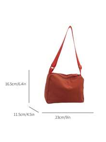 1pc Solid Color Polyester Casual Zipper Crossbody Bag, Suitable For Women's Daily Use - Orange - View 2