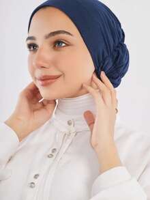 1 pieza Nuevo estilo de gorro elástico de punto de unicolor para mujer, pañuelo musulmán de moda trenzado, adecuado para uso diario, accesorio para cubrir el cabello suelto