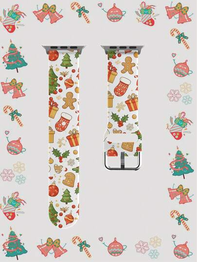 1pc Soft, Elastic & Breathable Gingerbread Man Replacement Watch Band, Suitable For Samsung, Garmin, Honor Smartwatches, 38mm 40mm 41mm 45mm 44mm 42mm 49mm, Fashionable Casual Multi-Color Silicone Watch Strap