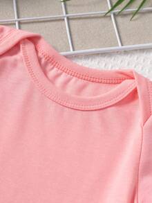 100% Cotton Baby Jumpsuit With "I LOVE MY GIGI & PAPA" Letter Print, Casual Versatile Round Neck Long Sleeve Triangle Jumpsuit, For Spring/Autumn/Winter Wear - 粉色 - 查看 3