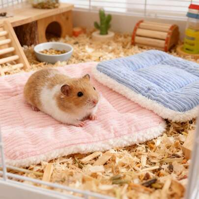 1pc S/M Square Striped Pattern/Bean Ice Silk Cooling/Warm Hamster Squirrel Glider Nest Bed, Suitable For Small Pets Year-Round, Machine Wash Not Allowed