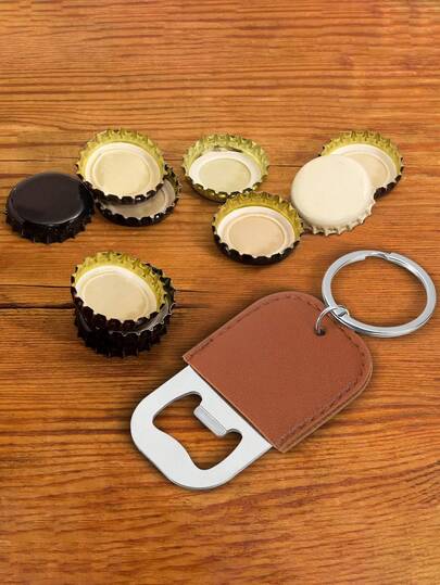 1pc Personalized Leather Keychain Bottle Opener, Groomsman Gift, Party Favor, Practical Gift For Men, Gift For Dad, Boyfriend, Birthday, Suitable For All Seasons