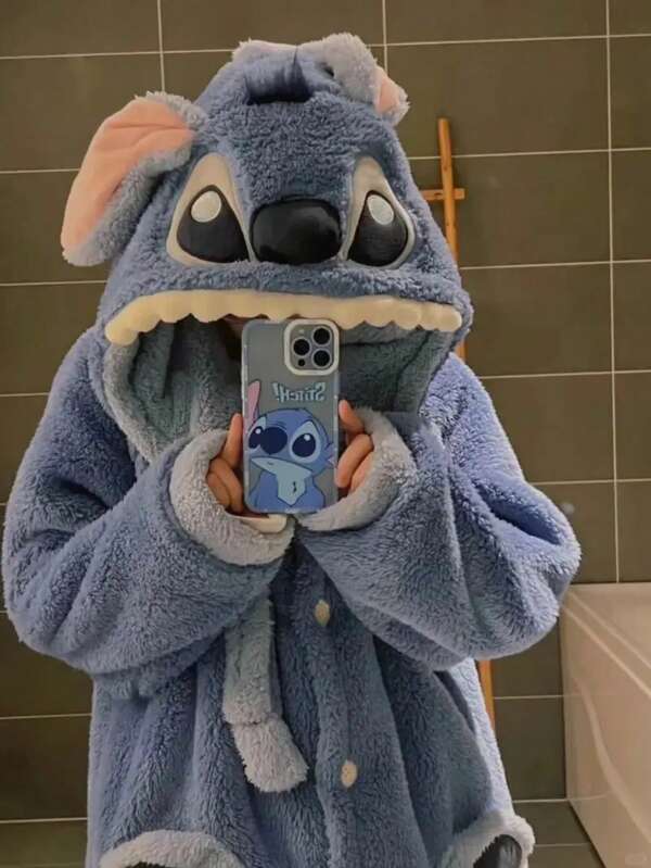 Roupão grosso de lã coral Disney Stitch, roupa de dormir longa e quente unissex, adequado para aniversário, presente de Natal