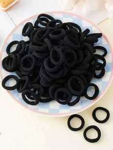100pcs/Pack Baby & Toddler High Elastic Hair Ties, Black Hair Bands, Non-Damaging Hair Accessories - Multicolor - View 1
