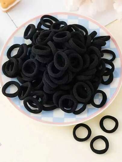 100pcs/Pack Baby & Toddler High Elastic Hair Ties, Black Hair Bands, Non-Damaging Hair Accessories