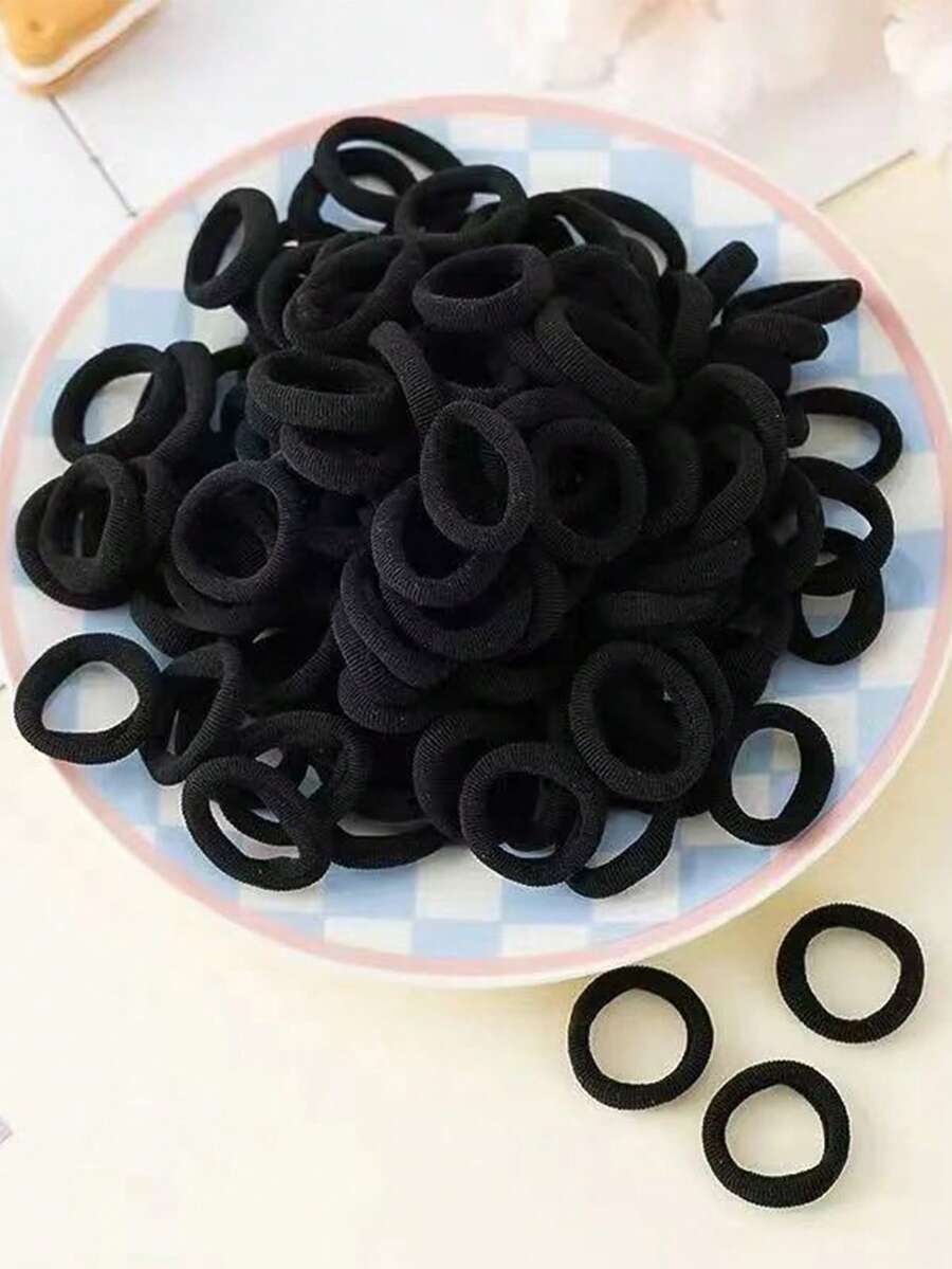 100pcs/Pack Baby & Toddler High Elastic Hair Ties, Black Hair Bands, Non-Damaging Hair Accessories - Multicolor - View 1