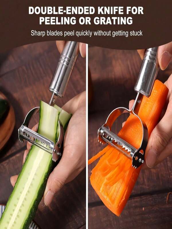 2pcs Multifunctional Stainless Steel Fruit And Vegetable Peeler | Manual Slicer, Grater And Chopper | Kitchen Gadgets | For Home, RV Cooking And College Dorm